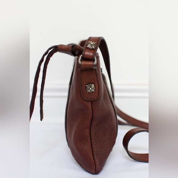 Vintage Y2K Brown Red Leather Studed Crossbody Bag Moto Boho Grunge - Picture 5 of 13